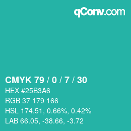 Color code: CMYK 79 / 0 / 7 / 30 | qconv.com