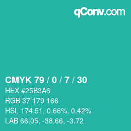 Color code: CMYK 79 / 0 / 7 / 30 | qconv.com