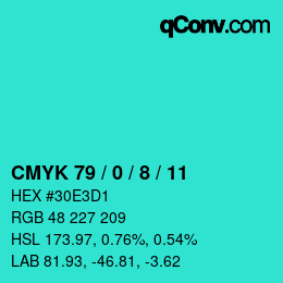 Code couleur: CMYK 79 / 0 / 8 / 11 | qconv.com