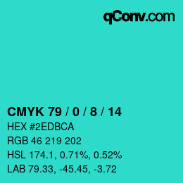 カラーコード: CMYK 79 / 0 / 8 / 14 | qconv.com