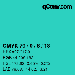 カラーコード: CMYK 79 / 0 / 8 / 18 | qconv.com
