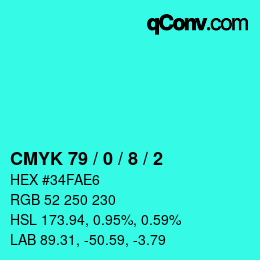 カラーコード: CMYK 79 / 0 / 8 / 2 | qconv.com