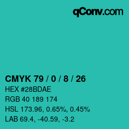 カラーコード: CMYK 79 / 0 / 8 / 26 | qconv.com
