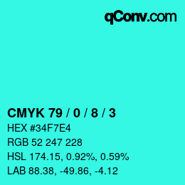 カラーコード: CMYK 79 / 0 / 8 / 3 | qconv.com