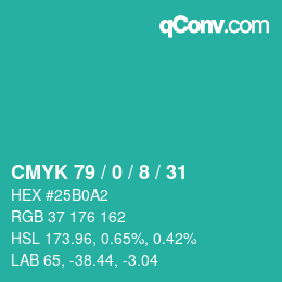 颜色代码: CMYK 79 / 0 / 8 / 31 | qconv.com