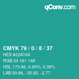 カラーコード: CMYK 79 / 0 / 8 / 37 | qconv.com