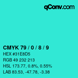 颜色代码: CMYK 79 / 0 / 8 / 9 | qconv.com