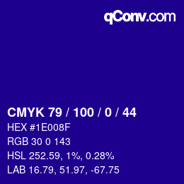 颜色代码: CMYK 79 / 100 / 0 / 44 | qconv.com