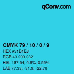 カラーコード: CMYK 79 / 10 / 0 / 9 | qconv.com
