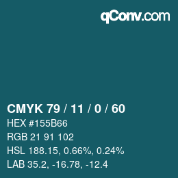 カラーコード: CMYK 79 / 11 / 0 / 60 | qconv.com