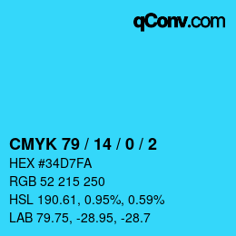 カラーコード: CMYK 79 / 14 / 0 / 2 | qconv.com
