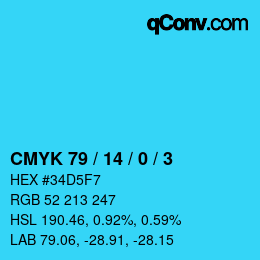 カラーコード: CMYK 79 / 14 / 0 / 3 | qconv.com