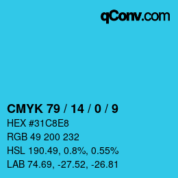 カラーコード: CMYK 79 / 14 / 0 / 9 | qconv.com