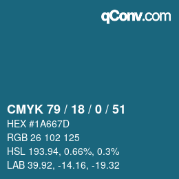 颜色代码: CMYK 79 / 18 / 0 / 51 | qconv.com