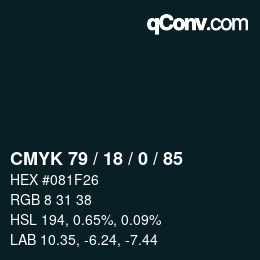 Color code: CMYK 79 / 18 / 0 / 85 | qconv.com