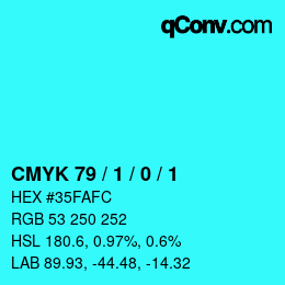 カラーコード: CMYK 79 / 1 / 0 / 1 | qconv.com