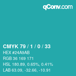 カラーコード: CMYK 79 / 1 / 0 / 33 | qconv.com