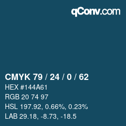 カラーコード: CMYK 79 / 24 / 0 / 62 | qconv.com