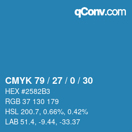 カラーコード: CMYK 79 / 27 / 0 / 30 | qconv.com