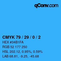 颜色代码: CMYK 79 / 29 / 0 / 2 | qconv.com
