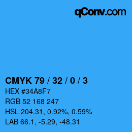 カラーコード: CMYK 79 / 32 / 0 / 3 | qconv.com