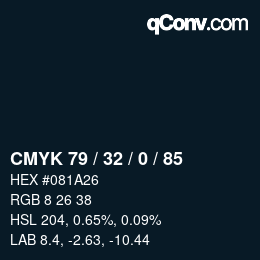 颜色代码: CMYK 79 / 32 / 0 / 85 | qconv.com