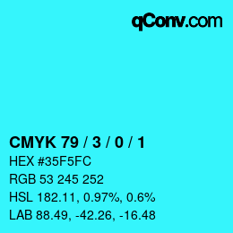 カラーコード: CMYK 79 / 3 / 0 / 1 | qconv.com