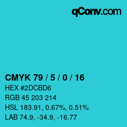 颜色代码: CMYK 79 / 5 / 0 / 16 | qconv.com