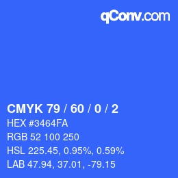 カラーコード: CMYK 79 / 60 / 0 / 2 | qconv.com