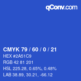 カラーコード: CMYK 79 / 60 / 0 / 21 | qconv.com