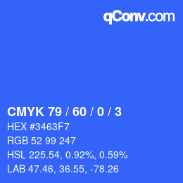 カラーコード: CMYK 79 / 60 / 0 / 3 | qconv.com