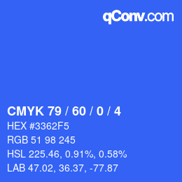 カラーコード: CMYK 79 / 60 / 0 / 4 | qconv.com