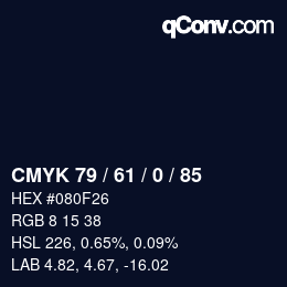Color code: CMYK 79 / 61 / 0 / 85 | qconv.com