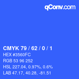 カラーコード: CMYK 79 / 62 / 0 / 1 | qconv.com