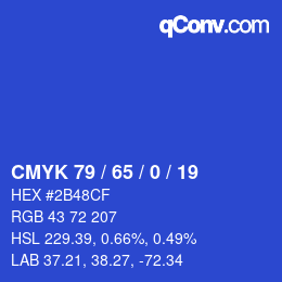 Color code: CMYK 79 / 65 / 0 / 19 | qconv.com