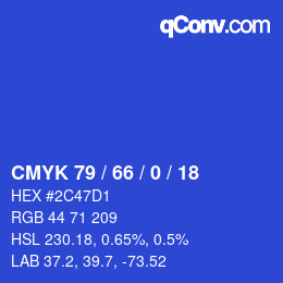 Farbcode: CMYK 79 / 66 / 0 / 18 | qconv.com