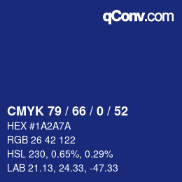 Color code: CMYK 79 / 66 / 0 / 52 | qconv.com