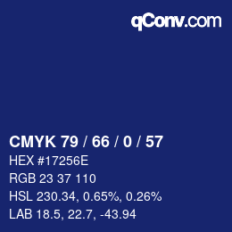 Color code: CMYK 79 / 66 / 0 / 57 | qconv.com
