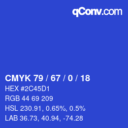Code couleur: CMYK 79 / 67 / 0 / 18 | qconv.com