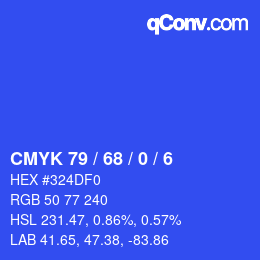 カラーコード: CMYK 79 / 68 / 0 / 6 | qconv.com