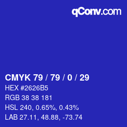 Color code: CMYK 79 / 79 / 0 / 29 | qconv.com