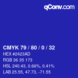 カラーコード: CMYK 79 / 80 / 0 / 32 | qconv.com