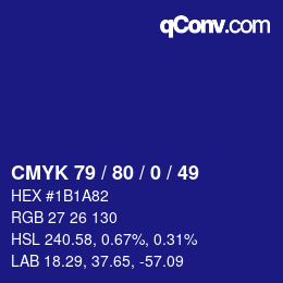 カラーコード: CMYK 79 / 80 / 0 / 49 | qconv.com