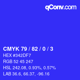 Farbcode: CMYK 79 / 82 / 0 / 3 | qconv.com