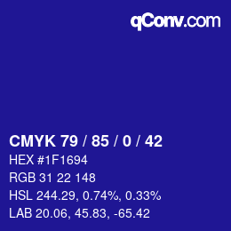 カラーコード: CMYK 79 / 85 / 0 / 42 | qconv.com