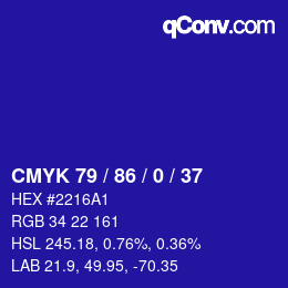 カラーコード: CMYK 79 / 86 / 0 / 37 | qconv.com