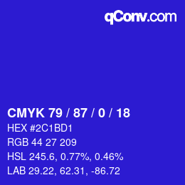 Color code: CMYK 79 / 87 / 0 / 18 | qconv.com