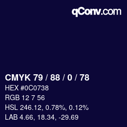 カラーコード: CMYK 79 / 88 / 0 / 78 | qconv.com