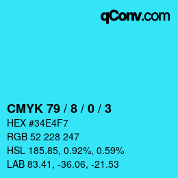 カラーコード: CMYK 79 / 8 / 0 / 3 | qconv.com