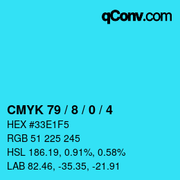 カラーコード: CMYK 79 / 8 / 0 / 4 | qconv.com